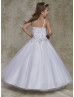 Beaded Tulle Sweetheart Neck Floor Length Flower Girl Dress With Cape